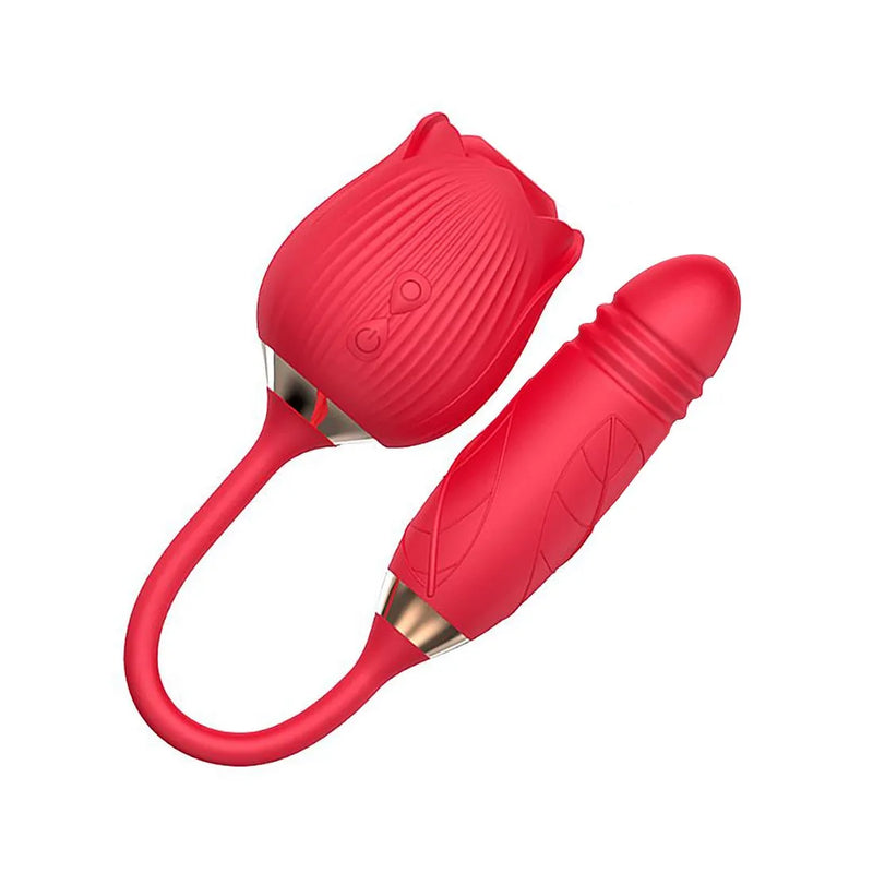 Vibrador e Sugador em Formato de Rosa Recarregável