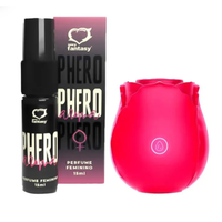 Kit Seduz - Perfume afrodisíaco Phero + Sugador Rosa com 10 Modos de Vibração cor lilás