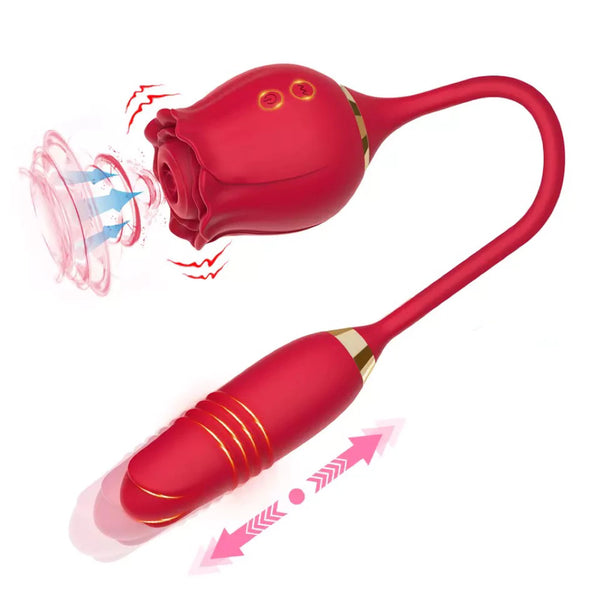 Vibrador e Sugador em Formato de Rosa Recarregável
