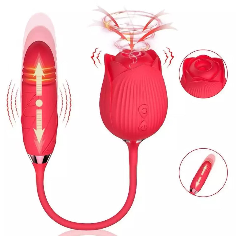 Vibrador e Sugador em Formato de Rosa Recarregável