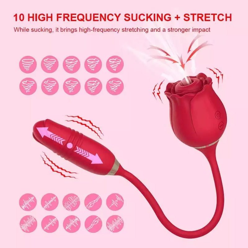 Vibrador e Sugador em Formato de Rosa Recarregável