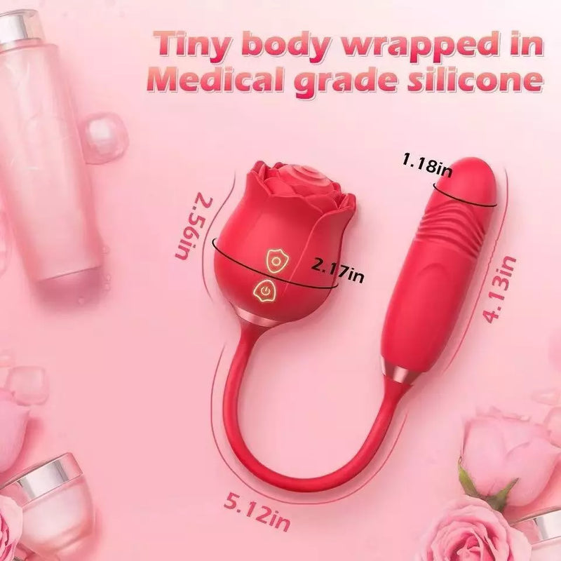 Vibrador e Sugador em Formato de Rosa Recarregável